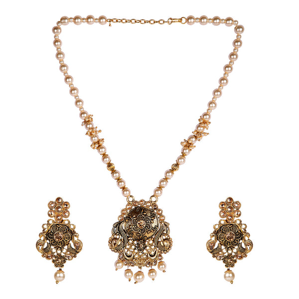 Women's Antique Matte Gold Finish Maroon Stone Studded Temple Jewellery set - Anikas Creation