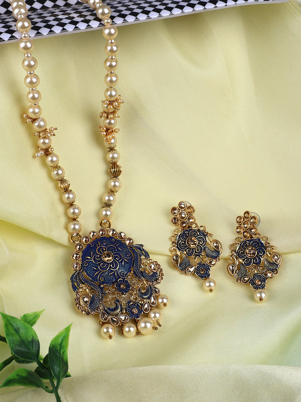 Women's Antique Matte Gold Finish Maroon Stone Studded Temple Jewellery set - Anikas Creation