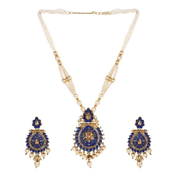 Women's Antique Matte Gold Finish Maroon Stone Studded Temple Jewellery set - Anikas Creation