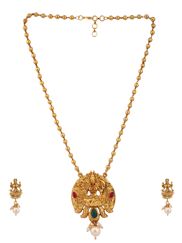 Women's Antique Matte Gold Finish Maroon Stone Studded Temple Jewellery set - Anikas Creation