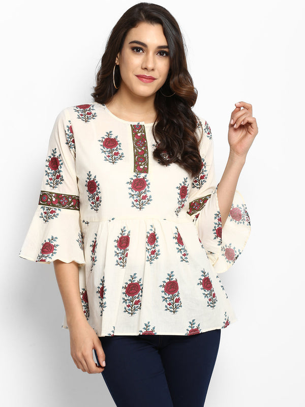 Jashvi Off White Printed Top