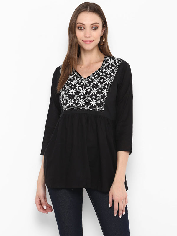 Jashvi Black Embroidered Top