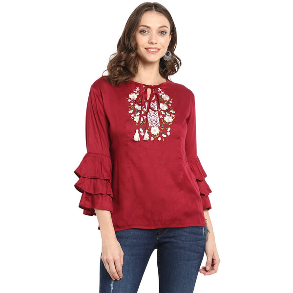 Jashvi Maroon Embroidered Top