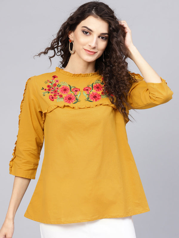 Jashvi Mustard Yellow A-Line Pure Cotton Top