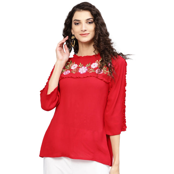 Jashvi Red Embroidered Top