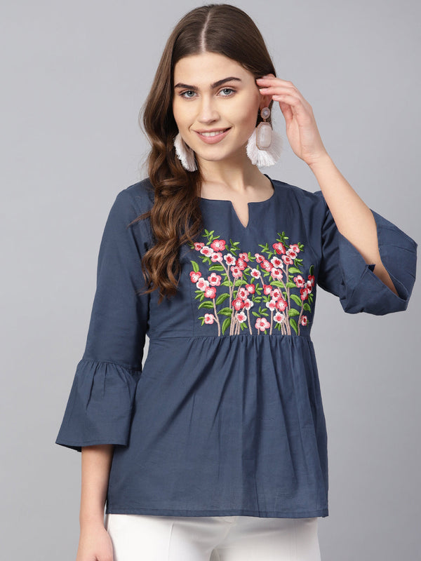 Jashvi Navy Blue Embroidered Top