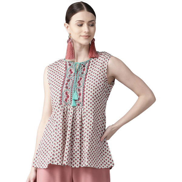 Jashvi Red & White Printed Top