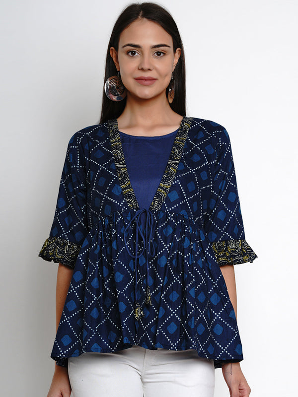 Jashvi Indigo Print Shrug Style Top