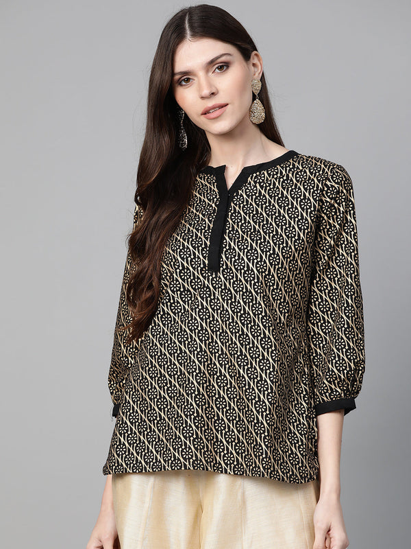 Jashvi Black Foil Print Top