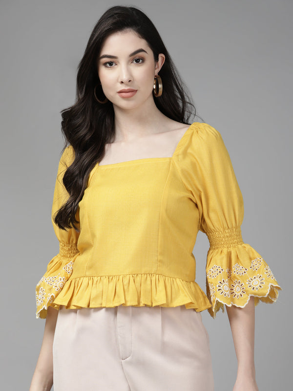 Jashvi Yellow Schiffli Top