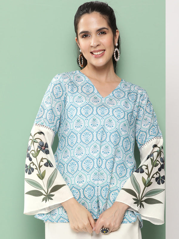 Jashvi Blue Printed A-Line Top