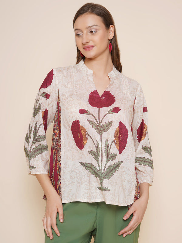 Jashvi Beige & Maroon Printed Top