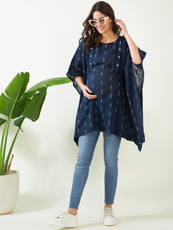 Women's Blue Handloom Cotton Maternity Kaftan - The Kaftan Company