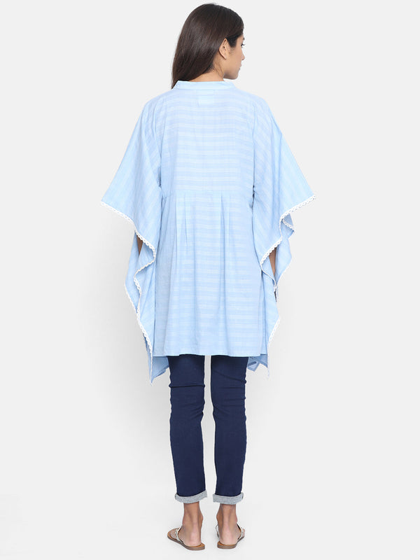 Women's Blue Cotton Striped Maternity Kaftan - The Kaftan Company