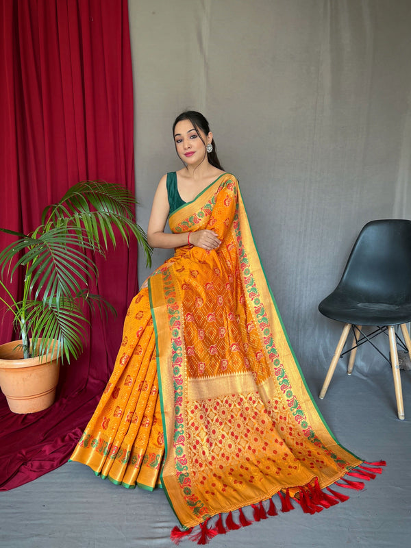 Women's Mustard Yellow Color Kutch Patola Silk Woven Saree Mustard Yellow - TASARIKA