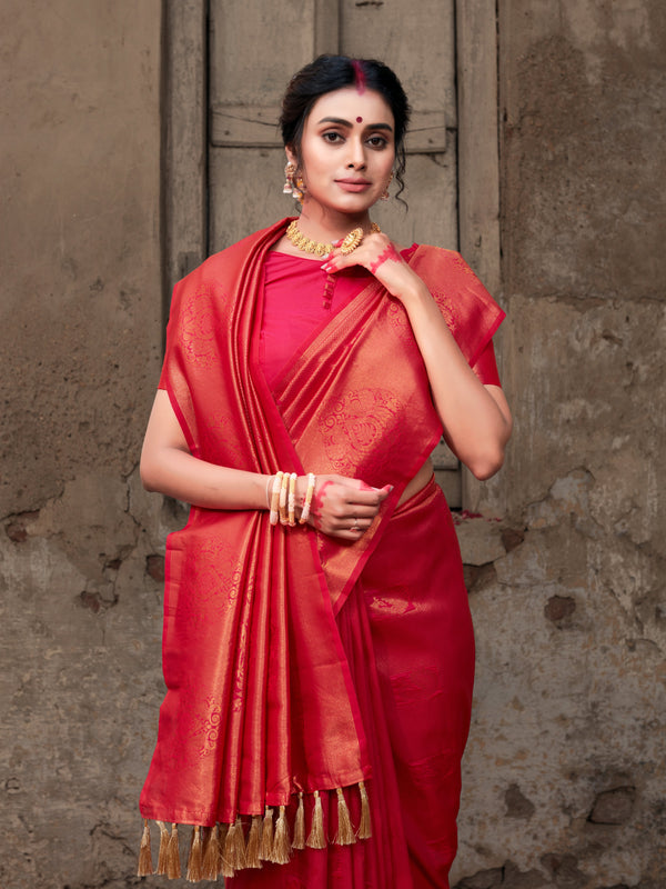 Women's Pure Kanjeevaram Silk Woven Saree Pink - Tasarika