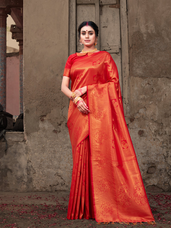 Women's Pure Kanjeevaram Silk Woven Saree Red - Tasarika