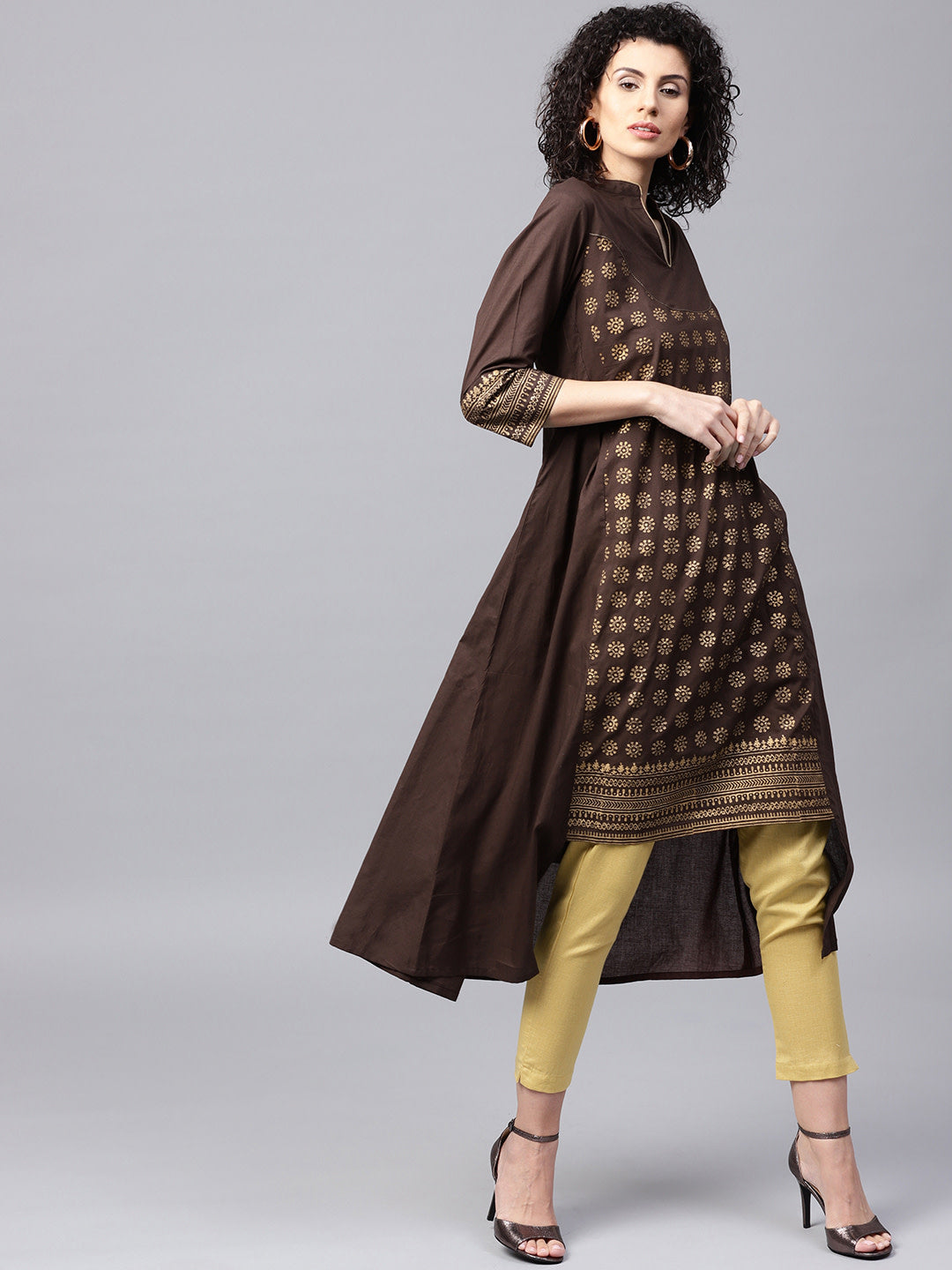 Women's Rown And Mustard Yellow Printed Kurta With Trousers - Noz2Toz