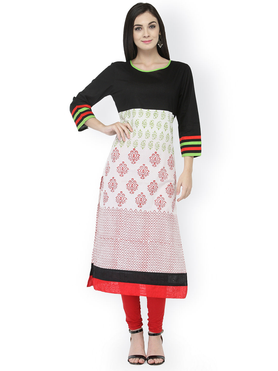 Women's Black And Red Printed A-Line Kurta - Noz2Toz