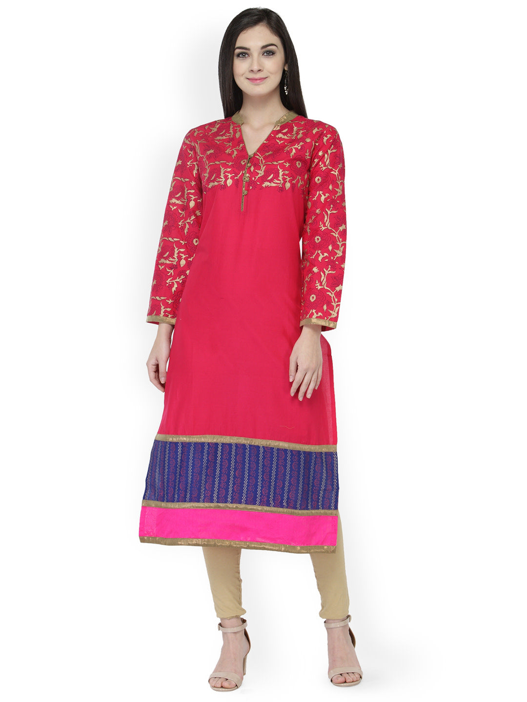 Women's Pink And Blue Printed A-Line Kurta - Noz2Toz