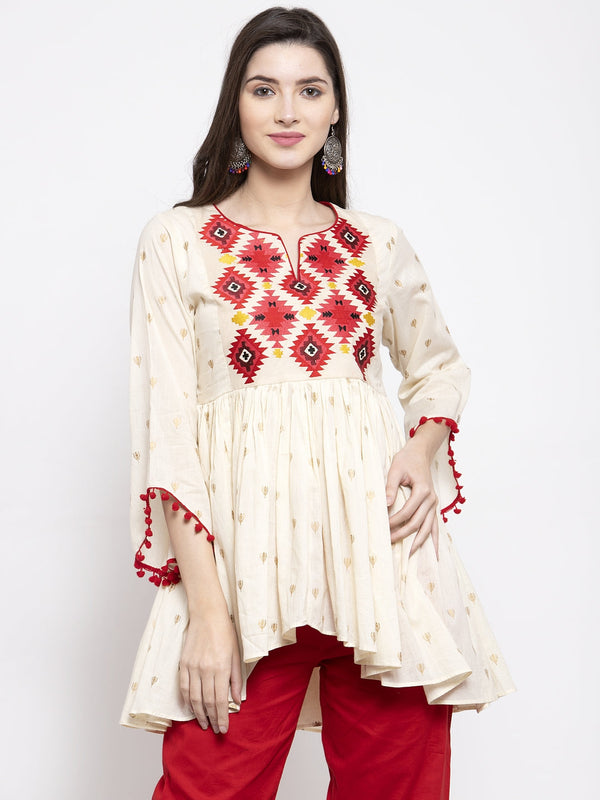 Jashvi Off-White & Red Printed Tunic