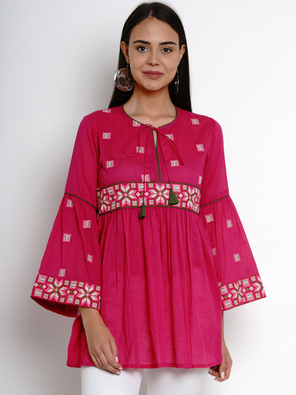 Bhama Cuture Fuchsia Pink Embroidered Tunic