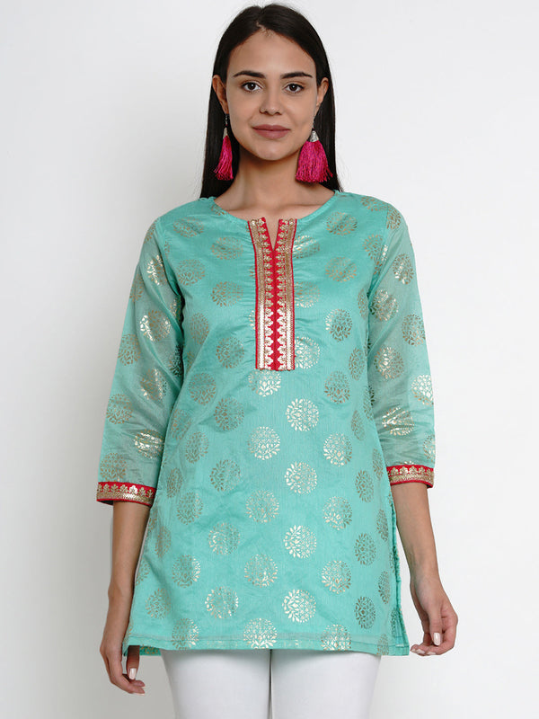 Bhama Cuture Green Woven Design Tunic