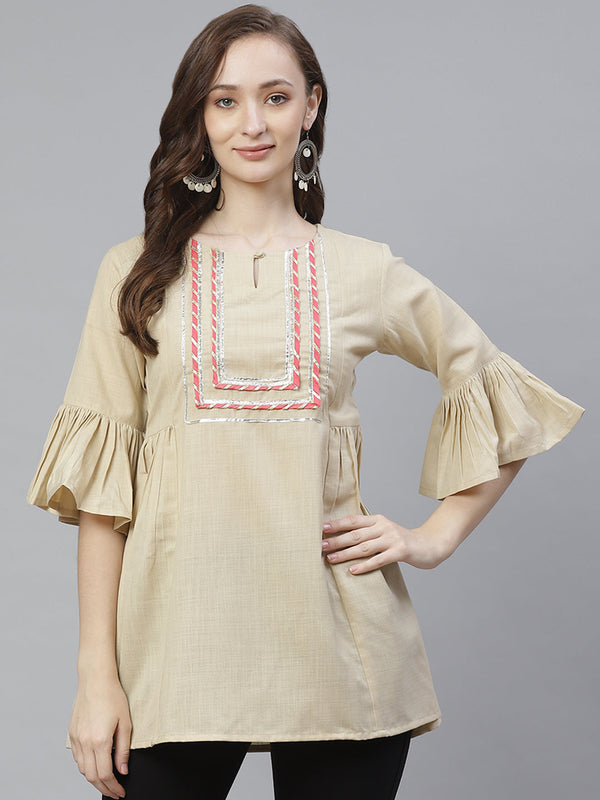 Jashvi Beige Tunic With Peach Lace Detailing