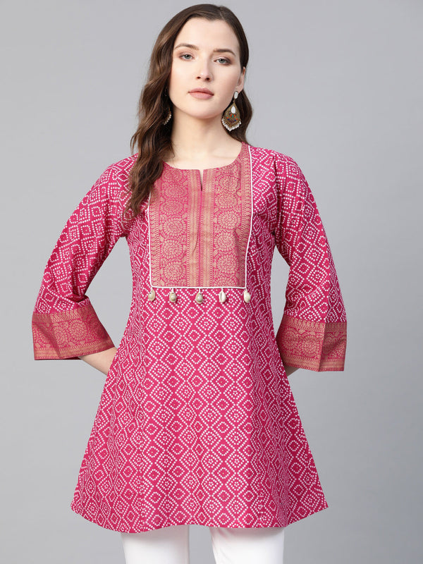 Bhama Couture Pink & White Bandhej Print Tunic