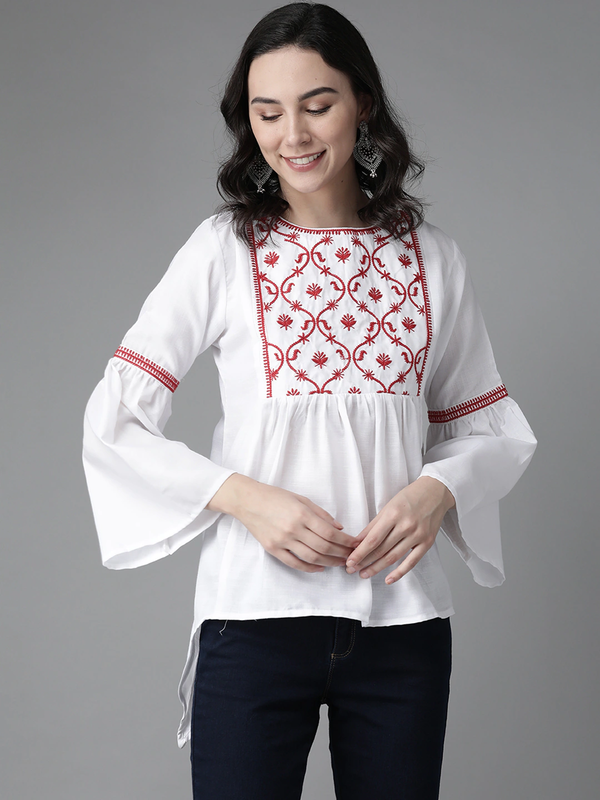 Jashvi White & Red Embroidered Tunic