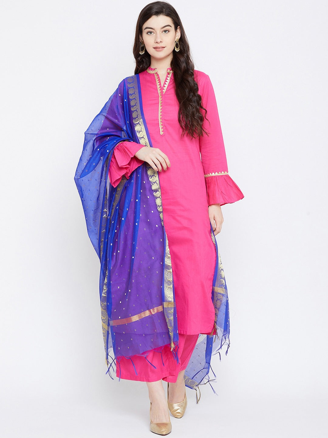 Women's Fuchsia Pink Solid Kurta With Palazzos And Dupatta - Noz2Toz