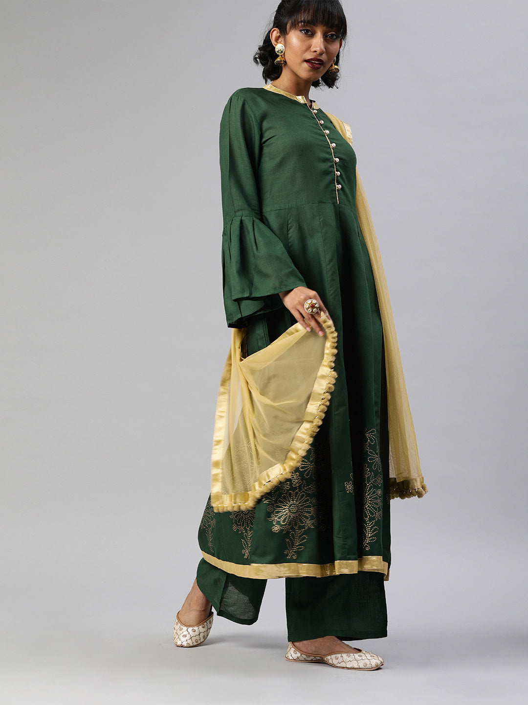 Women's Green Solid Kurta With Palazzos And Dupatta - Noz2Toz