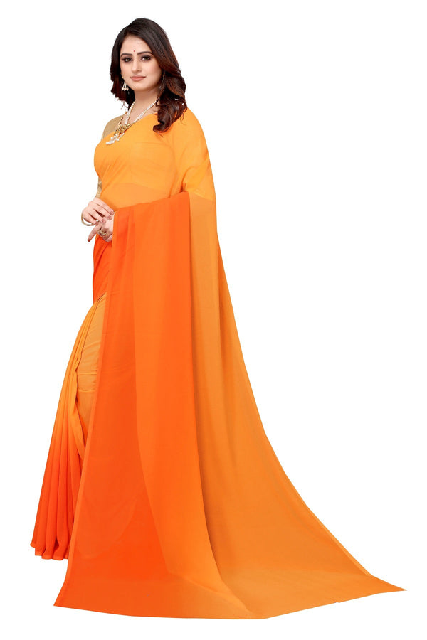 Women's Orange Half N Half Georgette Saree - Vamika