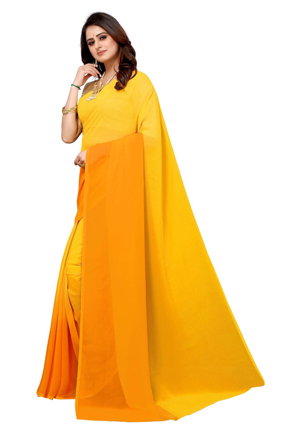 Women's Yellow Half N Half Georgette Saree - Vamika