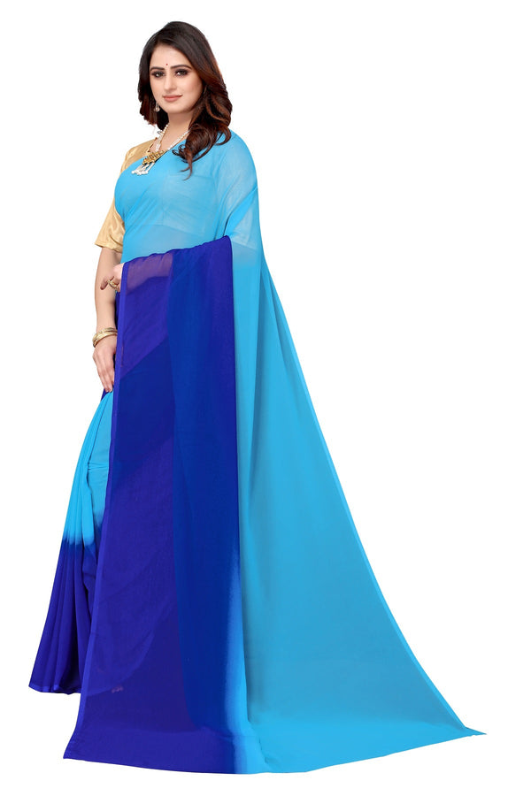 Women's Blue Half N Half Georgette Saree - Vamika