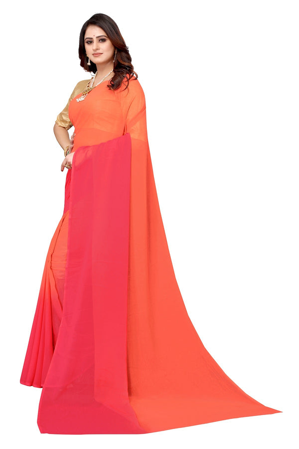 Women's Peach Half N Half Georgette Saree - Vamika