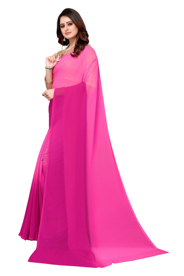 Women's Pink Half N Half Georgette Saree - Vamika