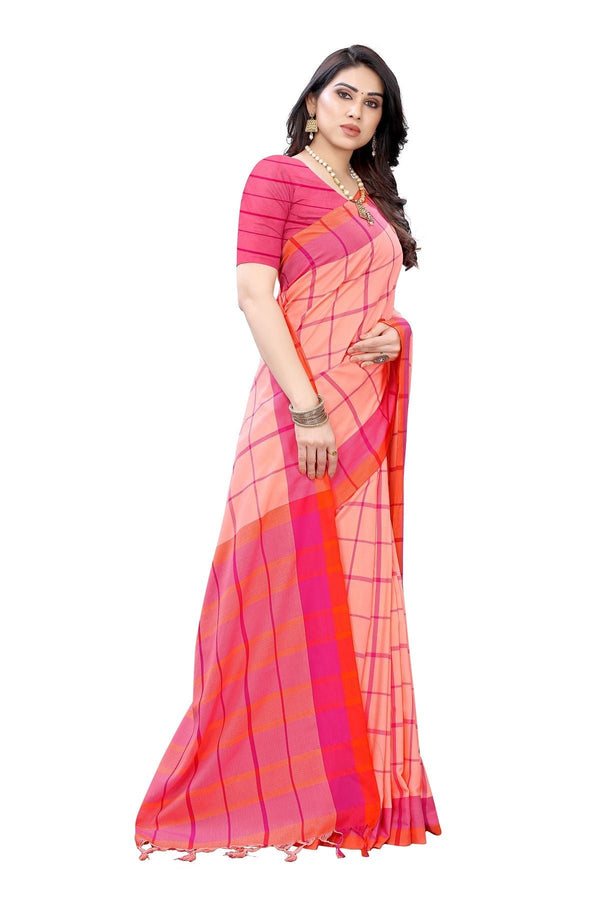 Women's Vamika Peach Cotton Silk Weaving Saree - Vamika