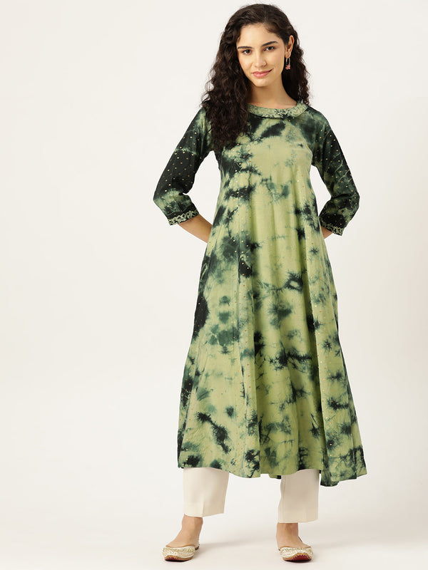 Women's Flared A-Line Dress (Green) - VAABA