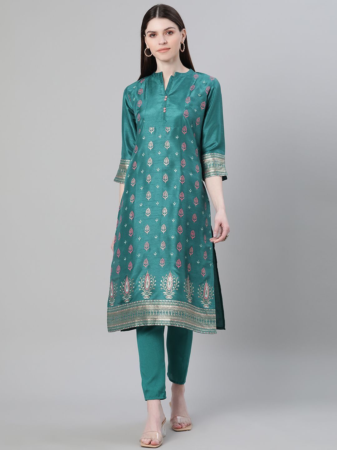 Women's Green Printed Kurta And Pant Set by Ziyaa- (2pcs set)