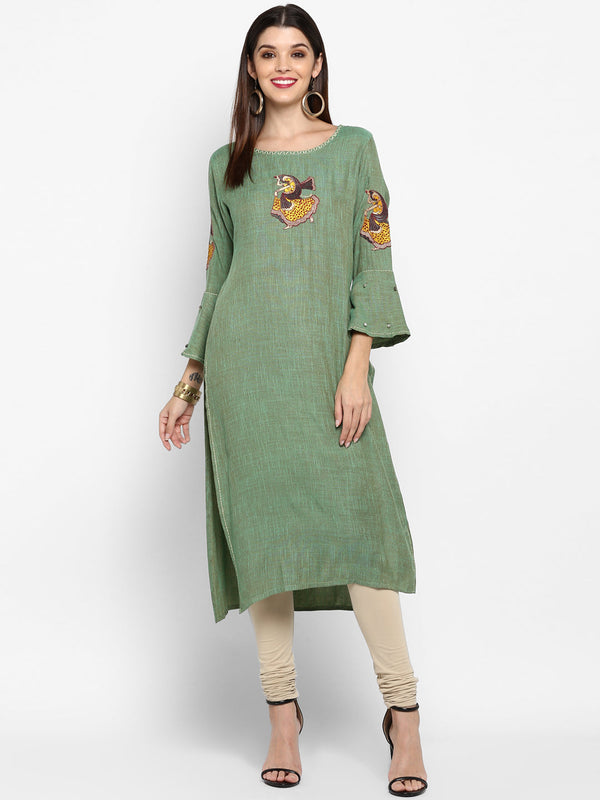 Women's Parrot Green Rayon Kurta By Vbuyz (1Pc)