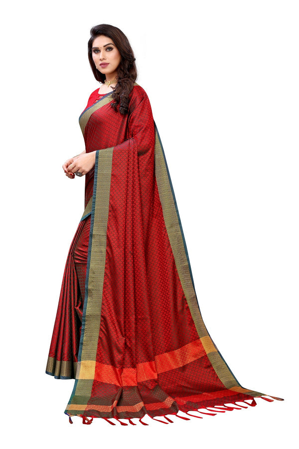 Vamika Banarasi Jacquard Weaving Red Saree