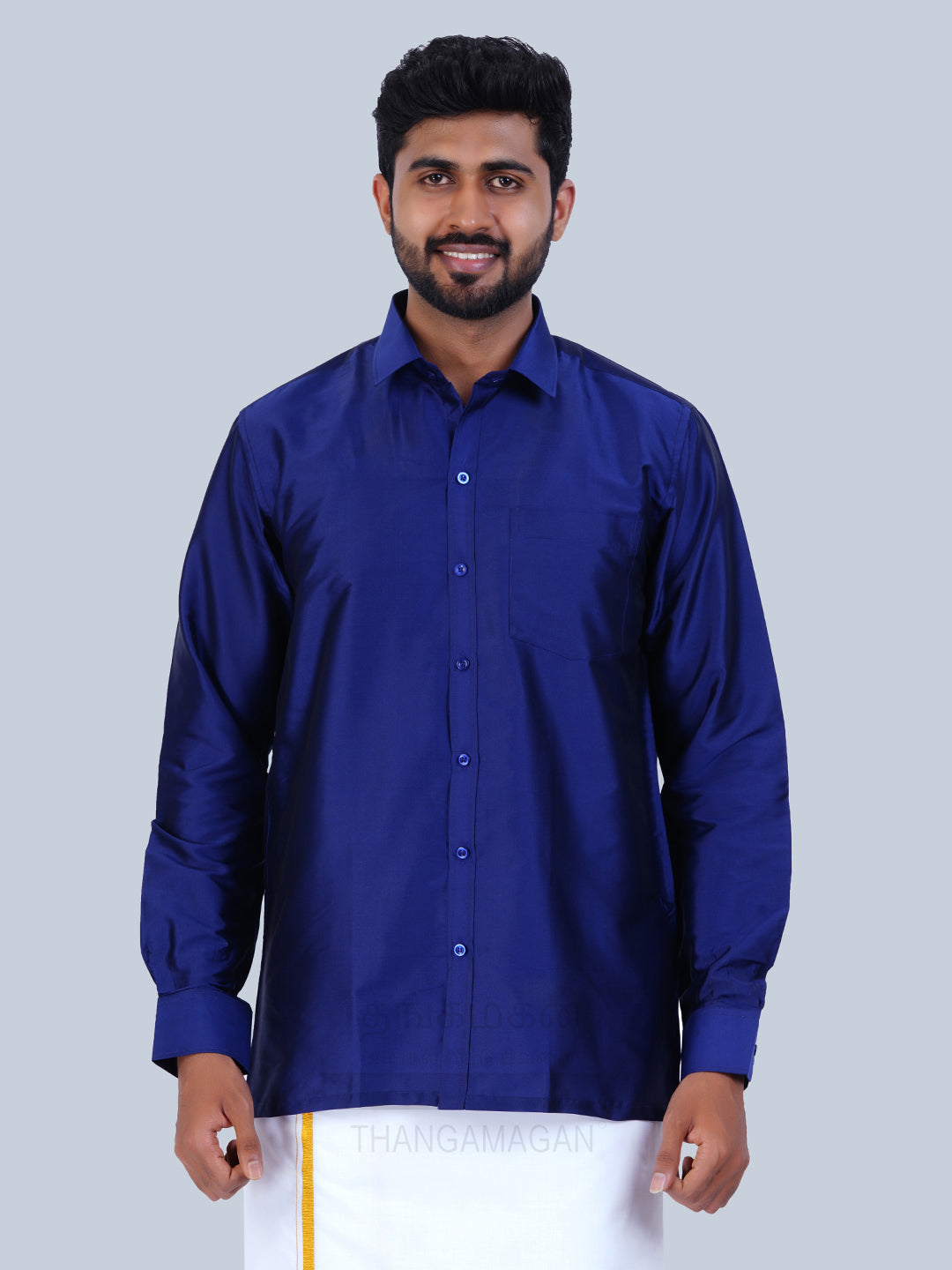 Men's Karishma Fullhand Shirt Only Navy Blue  - Thangamagan