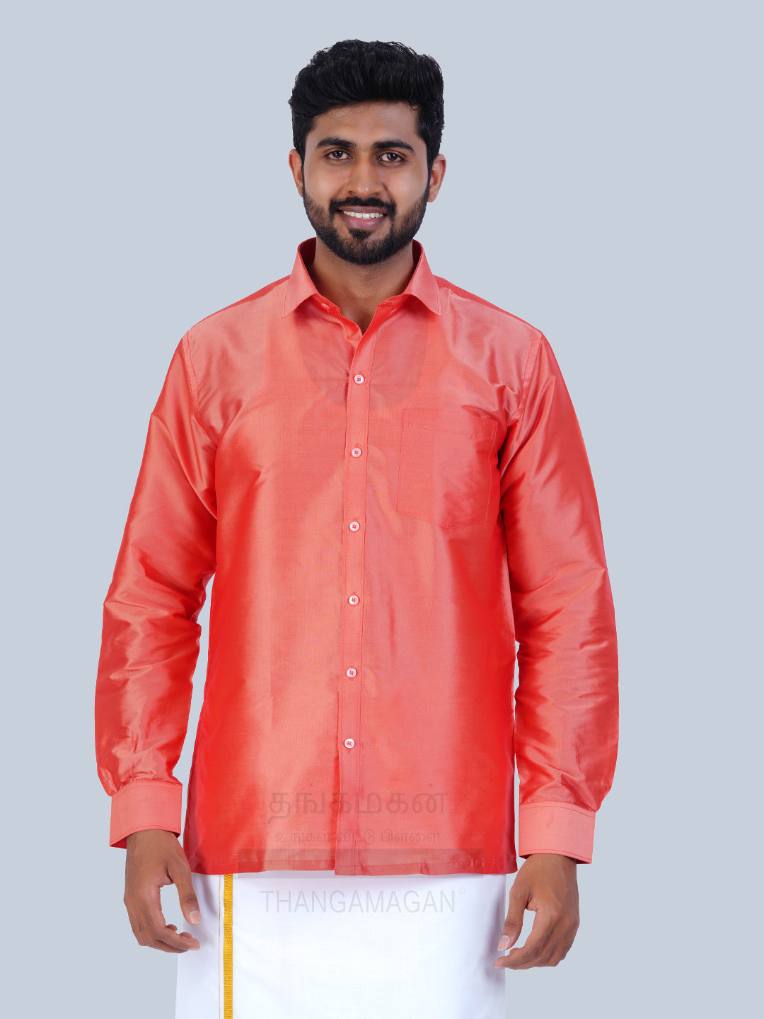 Men's Karishma Fullhand Shirt Only Peach Orange  - Thangamagan