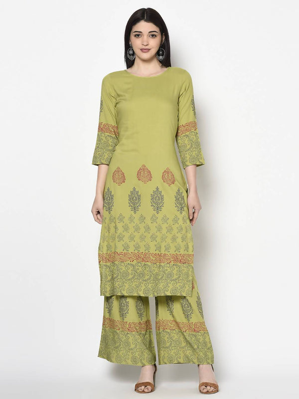 Women's Rayon Block print straight kurta Palazzo set- Aniyah