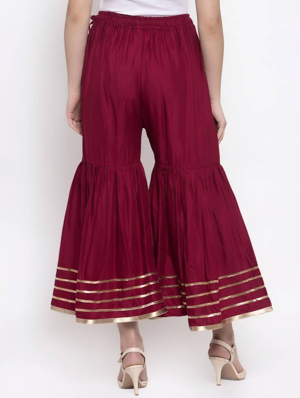 Women's Viscose Rayon Free Size Maroon Solid Gota Work Sharara - Cheera