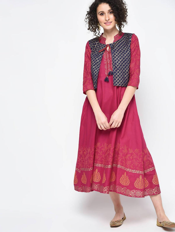 Women's Maroon Hand Block Print Straight Kurta Only - Cheera