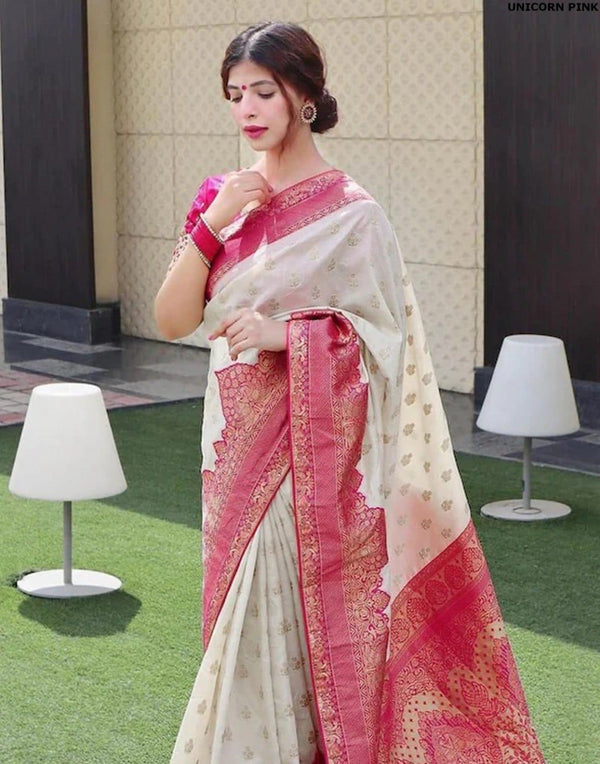 Women's Weaving Banarasi Jacquard Pink Kanjivaram Saree - Vamika