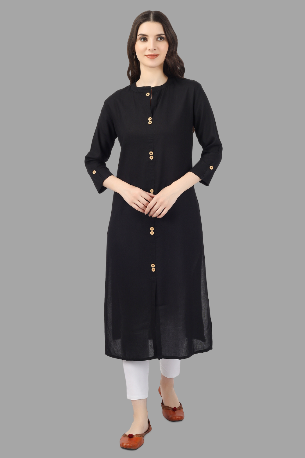 Women's Black Rayon Solid Frontslit Straight Kurta - House Of Rp