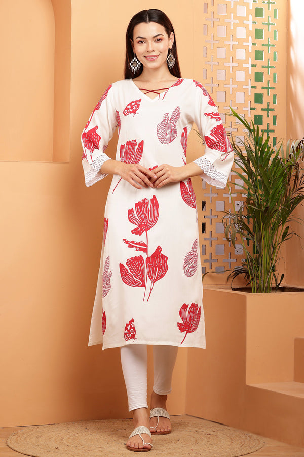 Women's Embellished Daily Wear Cotton Blend Kurta - Cheera